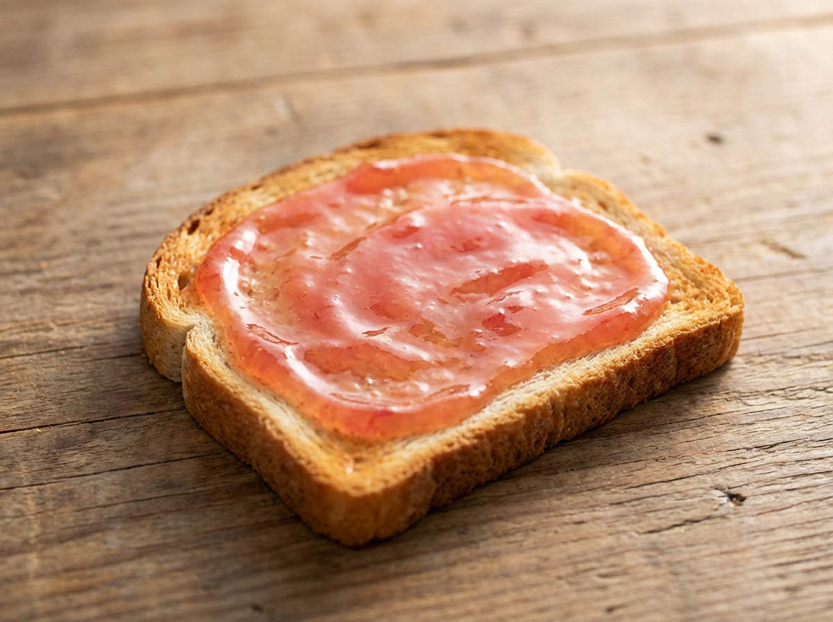 Pane tostato con confettura di pesche al vino rosso