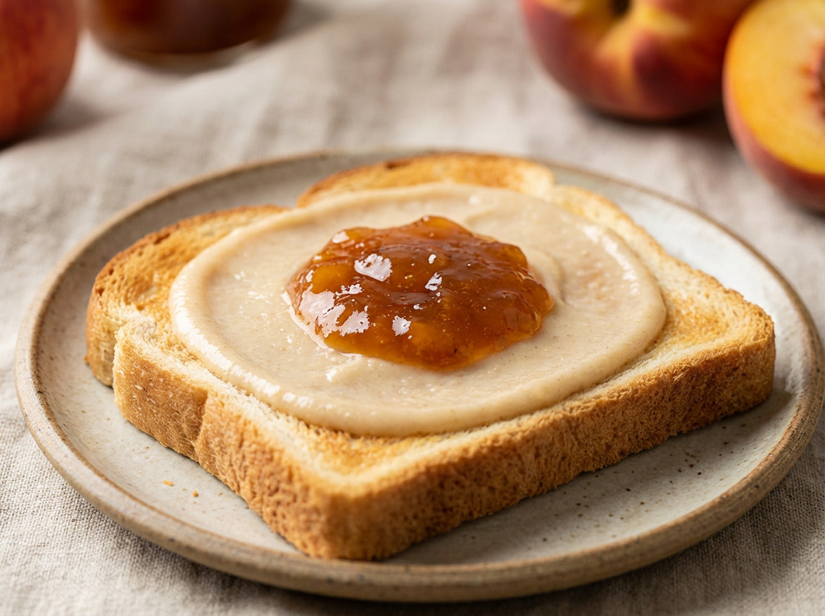 Alternativa vegetale con confettura di pesche al vino rosso