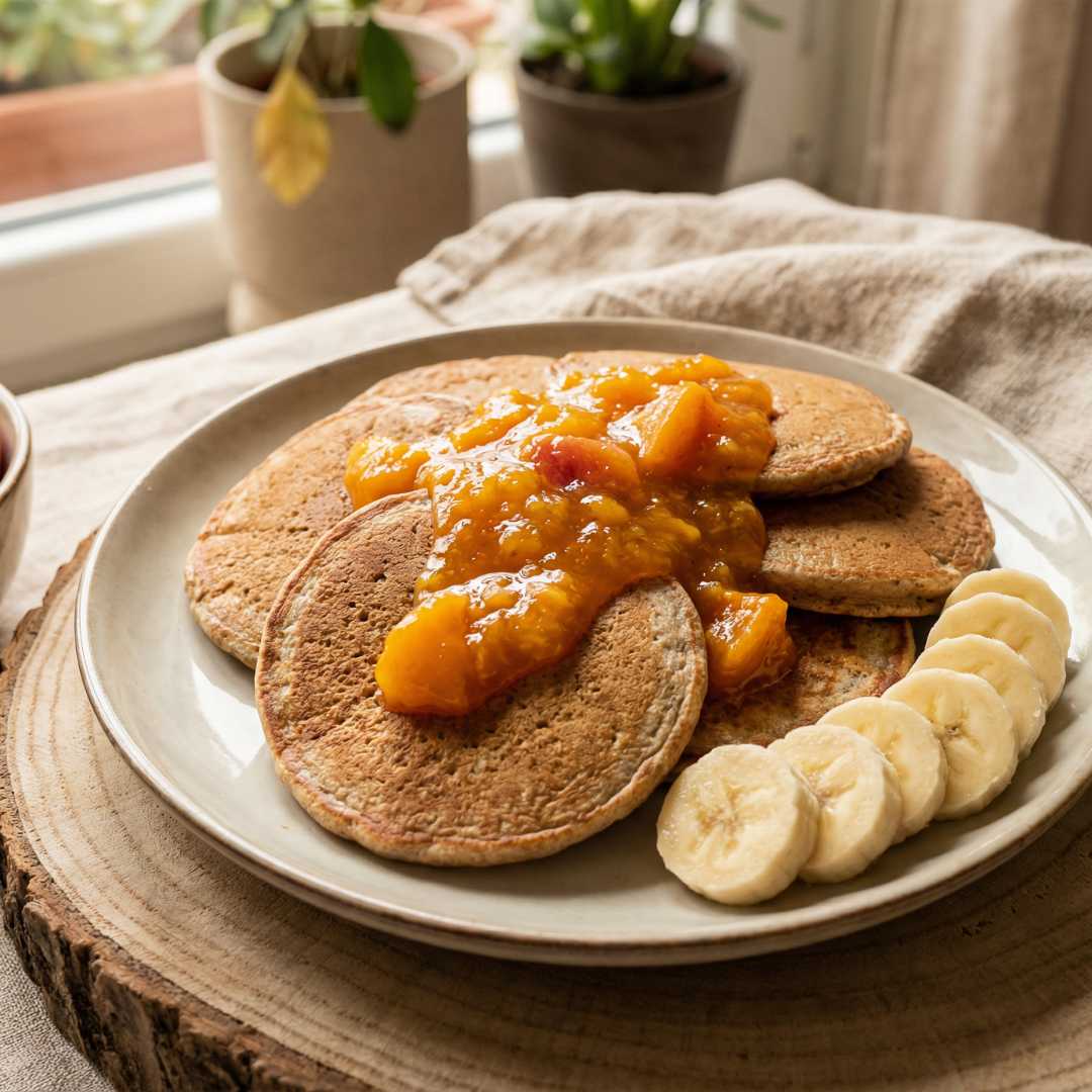 Pancake integrali con confettura extra di pesche