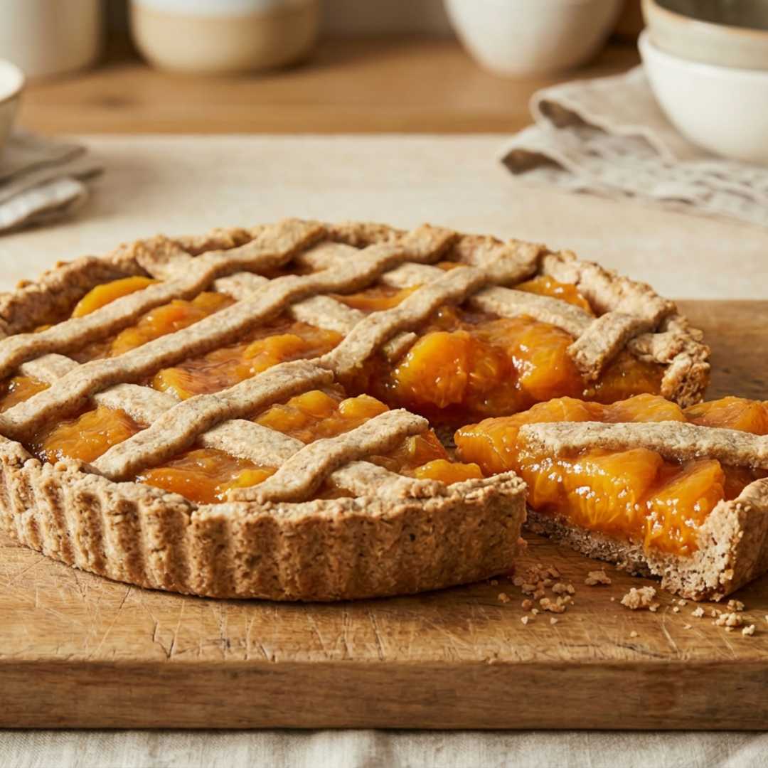Crostata integrale con confettura extra di pesche