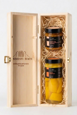 box in legno regalo con pesche 
