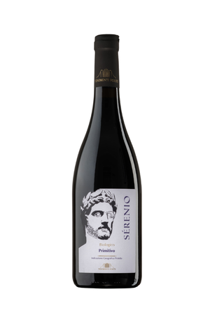 Bottiglia di Serenio Primitivo Vino Rosso Sfondo Bianco